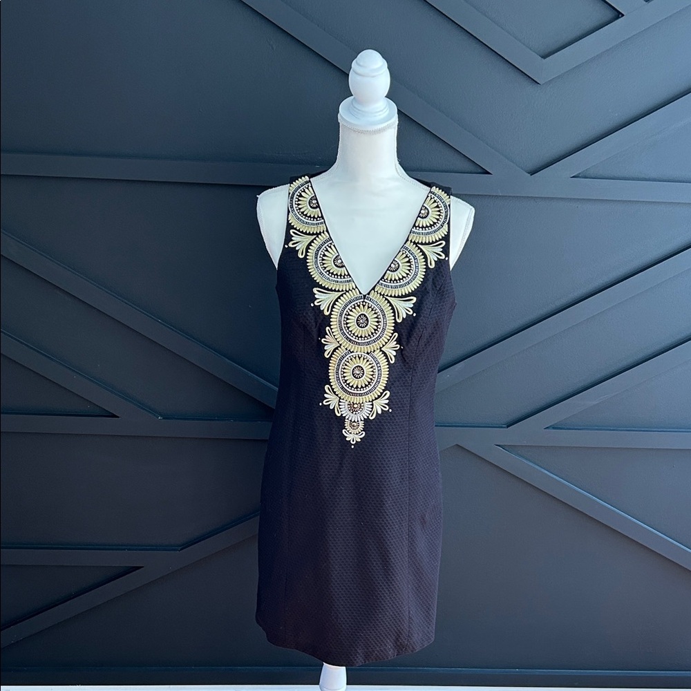 Lilly Pulitzer Black Dress with Gold Embroidery